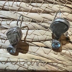 .925 sterling silver dangle earrings meteorite stone